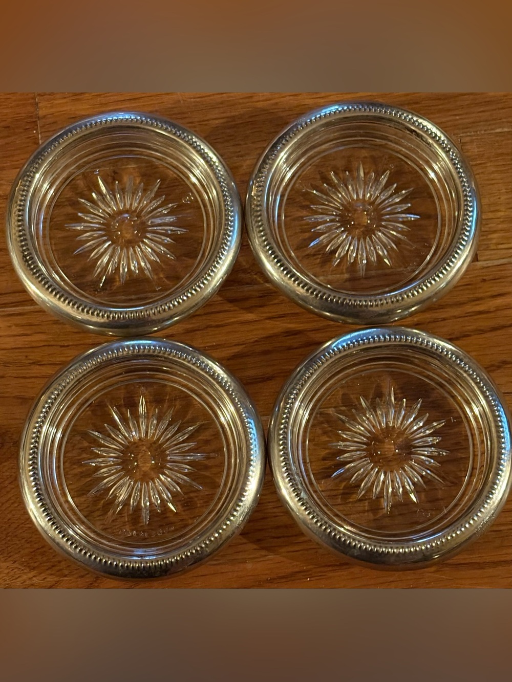 Leonard Italy Coasters, Genuine Crystal & Silver Plate, set of 4